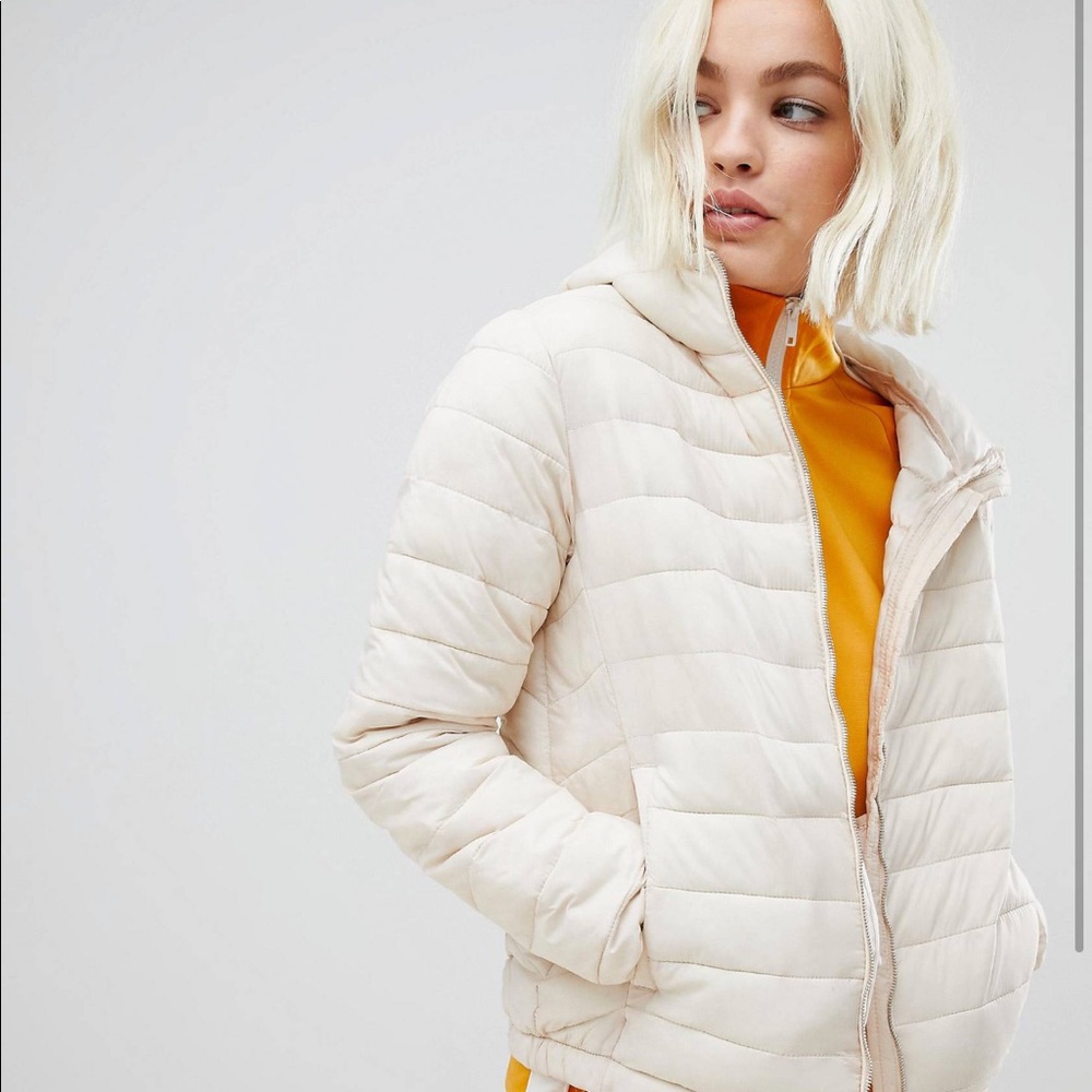 Pull&Bear Basic Padded Jacket In Cream - image 2